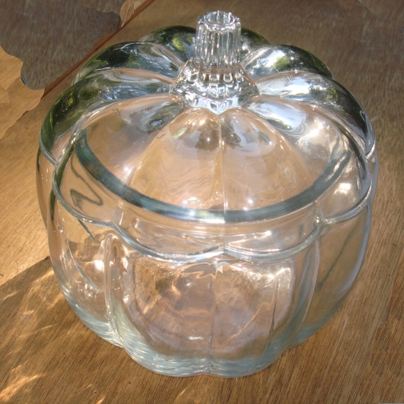Vintage Holiday Clear Glass Pumpkin Halloween Decor Cookie Jar